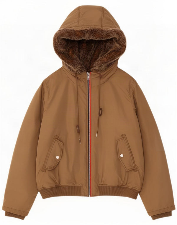 Tommy Hilfiger Jaqueta feminina acolchoada com capuz Reino Unido 14 Nylon marrom grande
