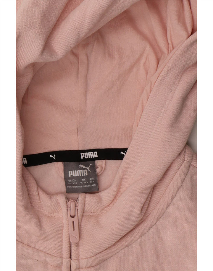 PUMA Girls Zip Hoodie Sweater 15-16 Years  Pink Colourblock Cotton Vintage Puma and Second-Hand Puma from Messina Hembry 