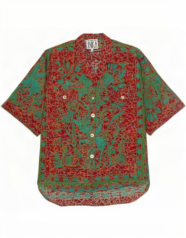 Camisa feminina vintage de manga curta com estampa UK 14 algodão multicolorido médio
