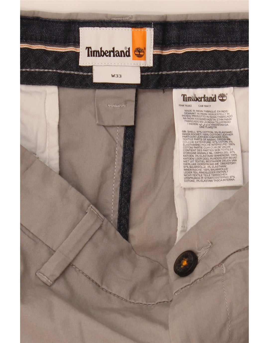 Shorts Chino masculino TIMBERLAND W33 algodão cinza médio