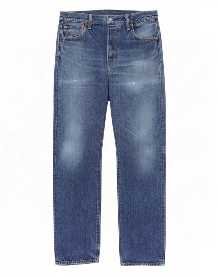 Calça jeans reta masculina Levi's desgastada W34 L34 azul algodão