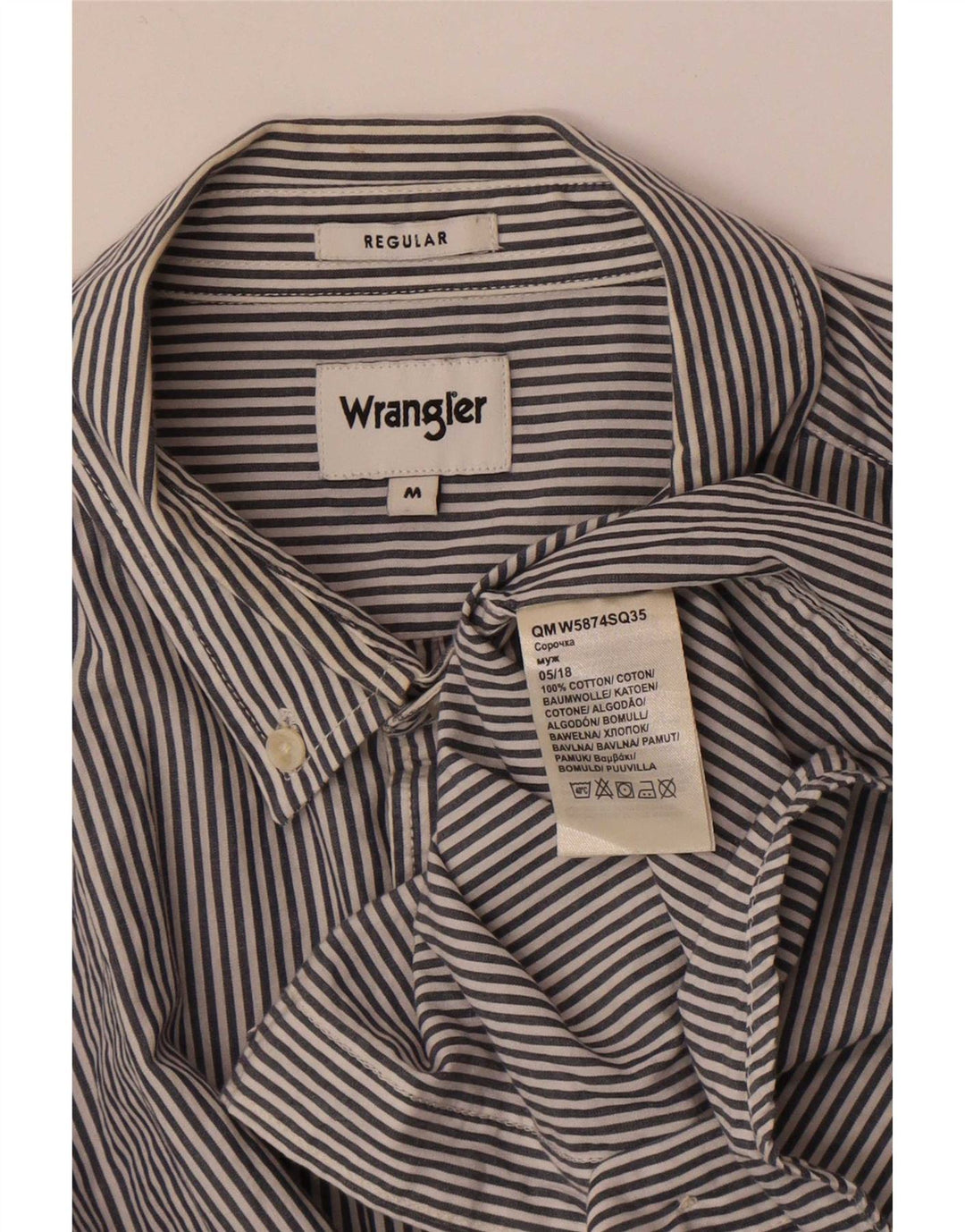 Camisa masculina Wrangler Regular Fit cinza médio algodão listrado