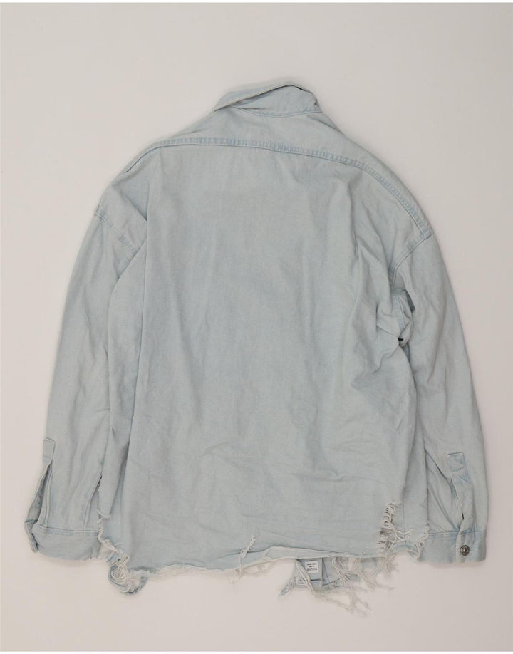 Camisa jeans oversized feminina ZARA Reino Unido 10 algodão azul pequeno