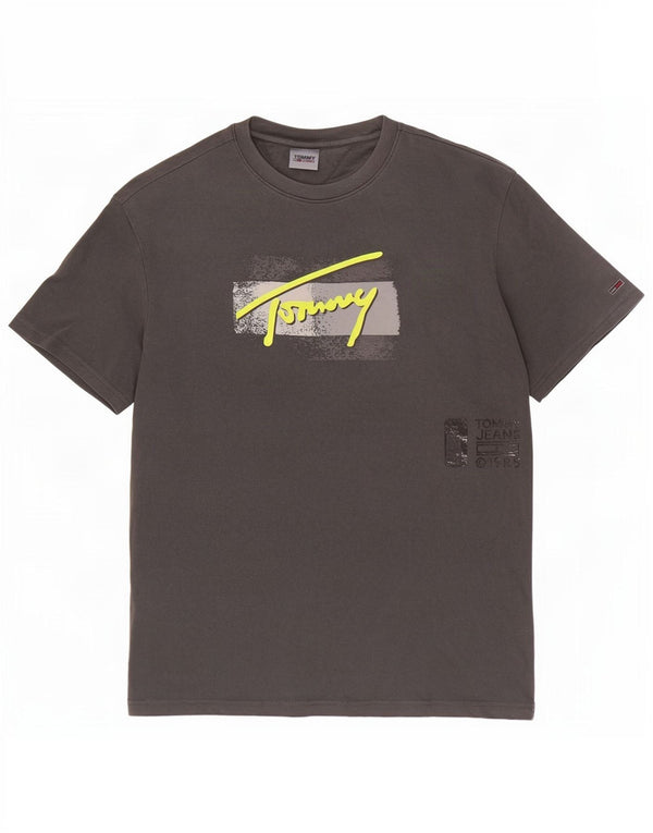 Tommy Hilfiger Camiseta masculina gráfica grande algodão cinza