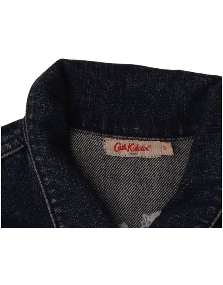 Jaqueta jeans feminina Cath Kidston Reino Unido 8 pequena algodão floral azul marinho