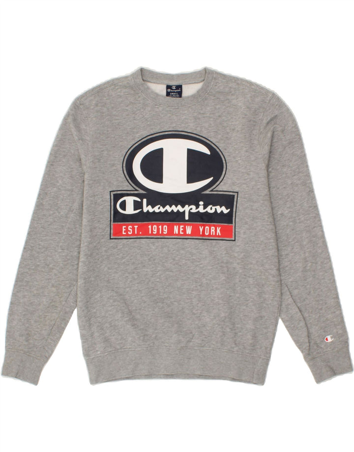 CHAMPION Mens Graphic Sweatshirt Jumper Small Grey Cotton Vintage Champion and Second-Hand Champion from Messina Hembry 