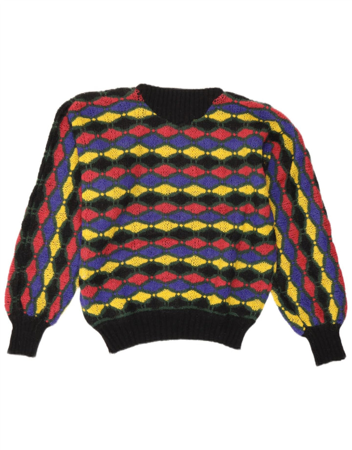 Suéter feminino vintage com gola canoa IT 46 grande geométrico multicolorido