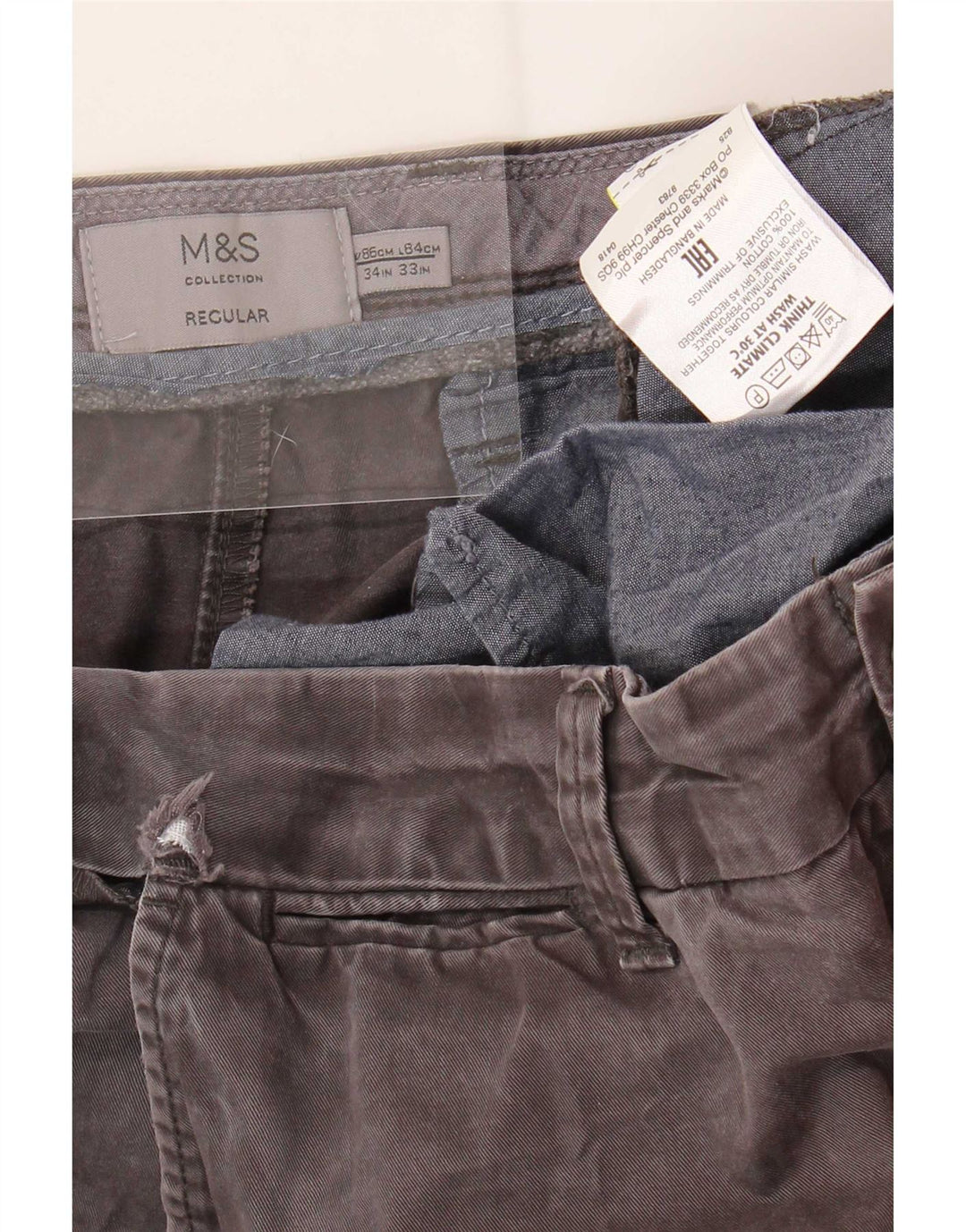 Calça Chino Regular Masculina Marks & Spencer W34 L33 Algodão Cinza