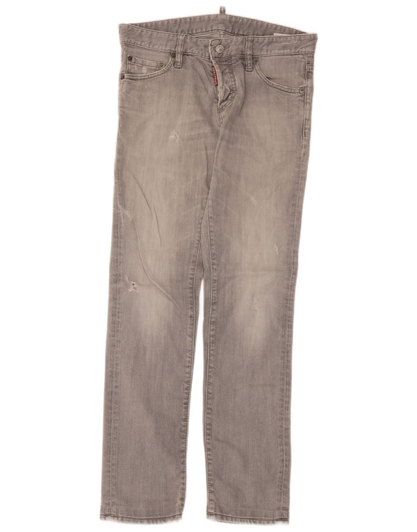 Dsquared2 Calça jeans feminina desgastada IT 46 grande W32 L30 algodão cinza
