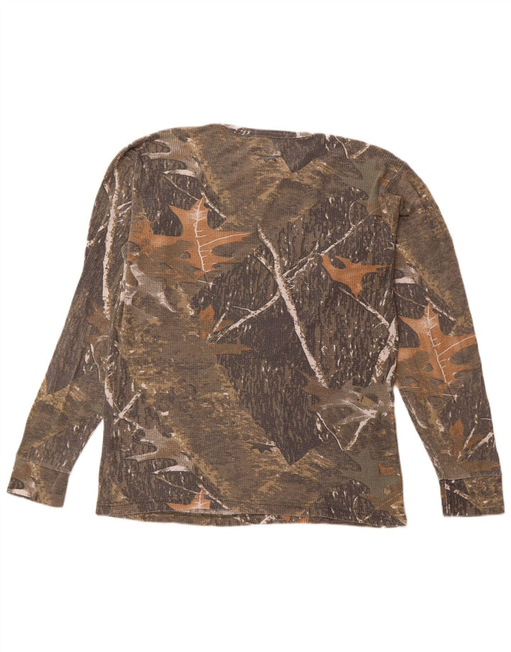 Top masculino VINTAGE de manga comprida grande algodão camuflado bege