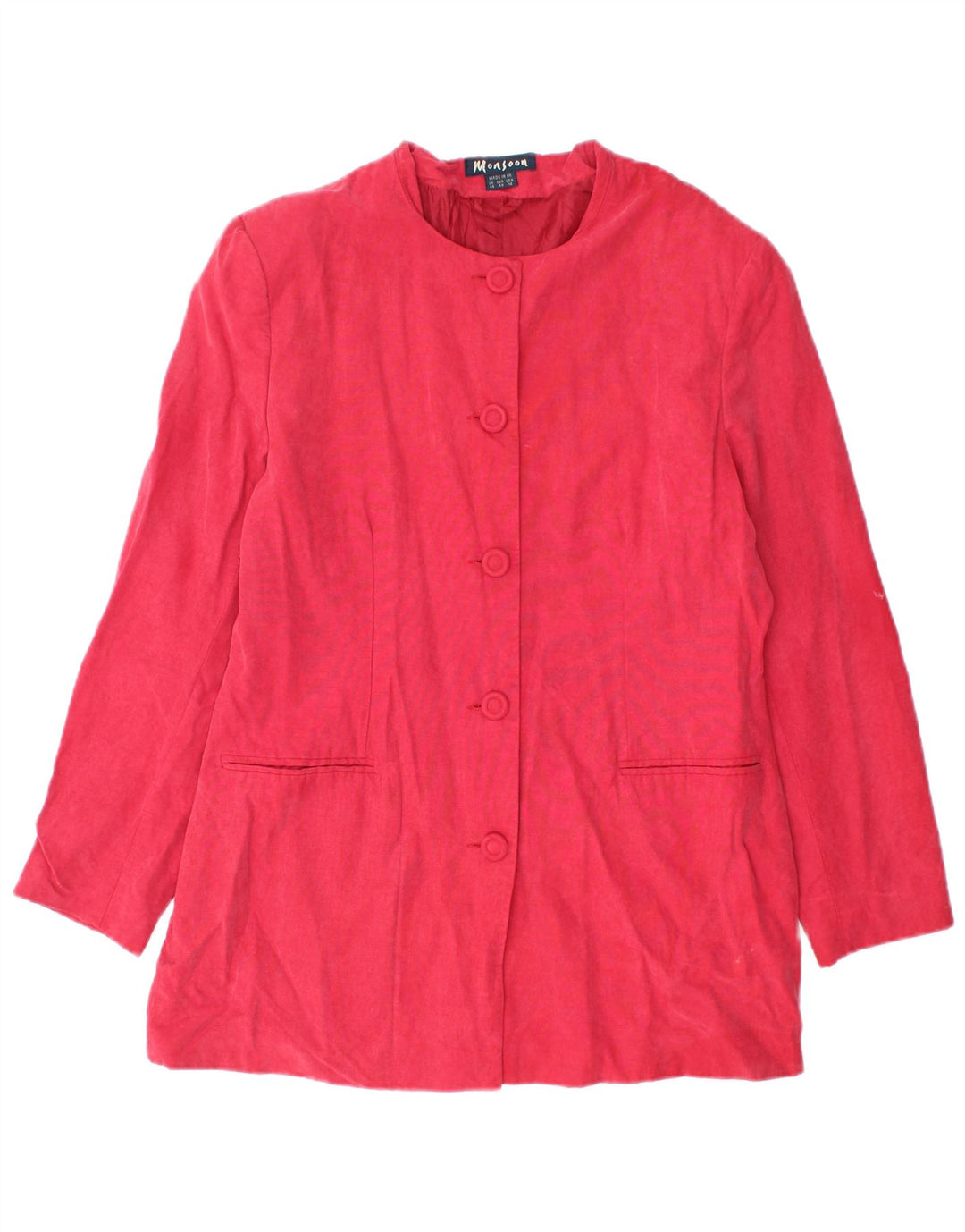 Jaqueta blazer feminina Monsoon com 5 botões Reino Unido 14 viscose vermelha média