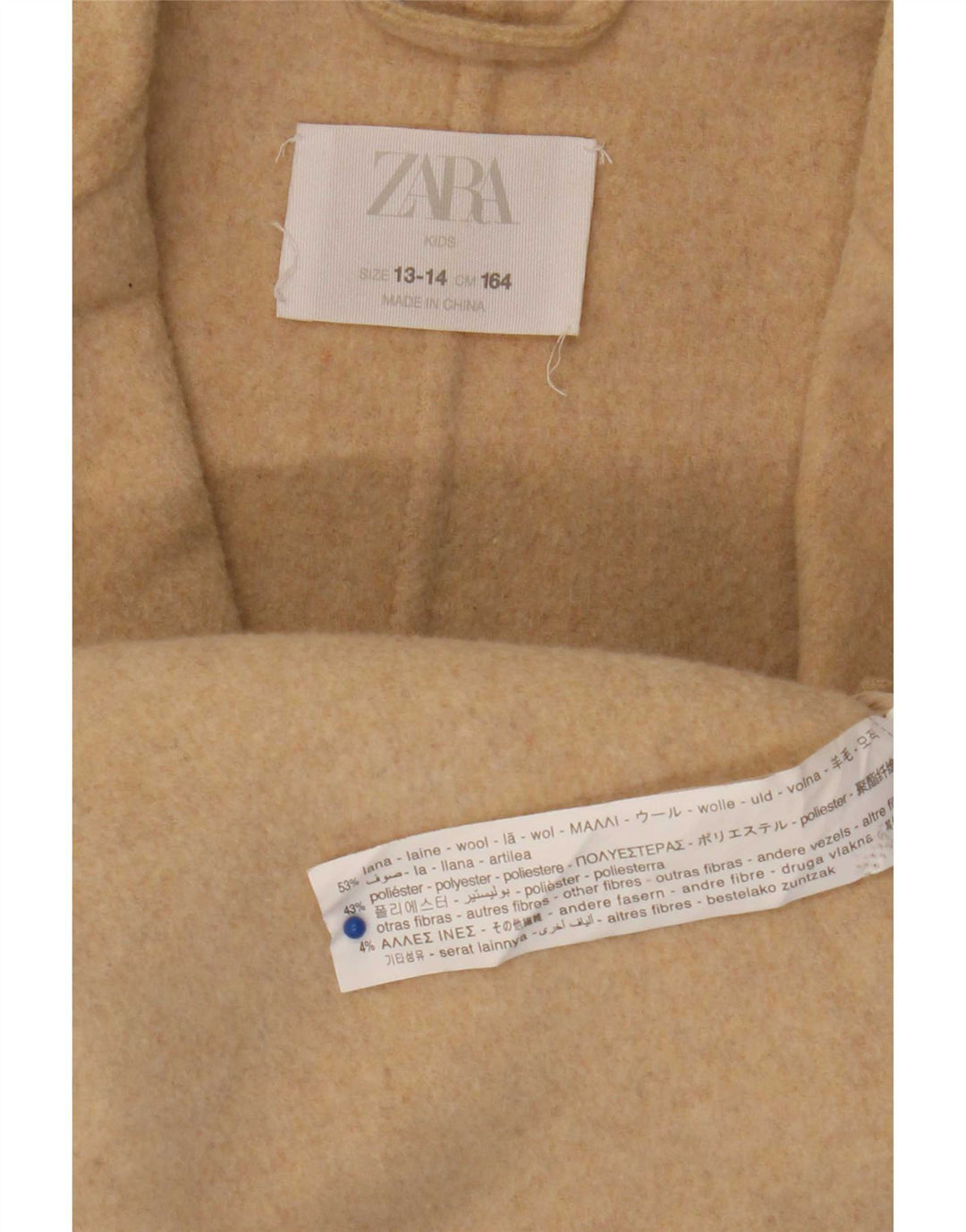 Zara Casaco duplo trespassado para meninas 13-14 anos lã bege