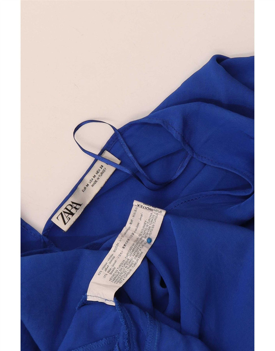 Zara Blusa feminina oversized crop top Reino Unido 14 viscose azul médio