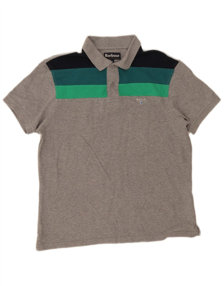Camisa polo masculina Barbour grande algodão colorblock cinza