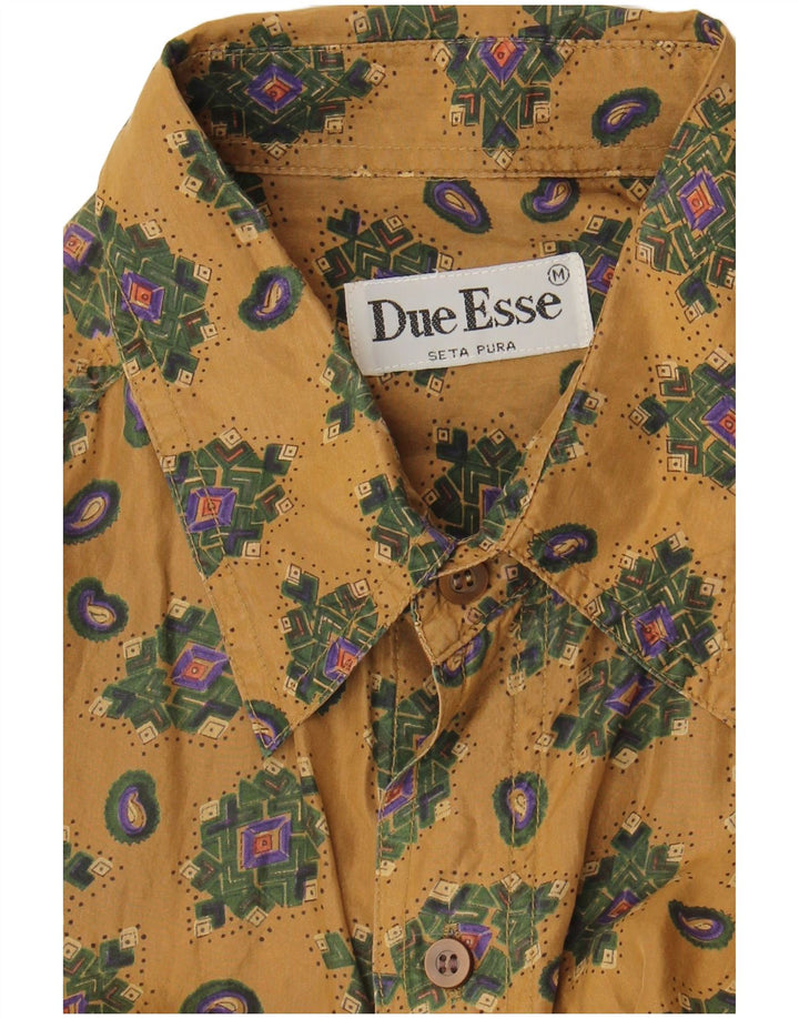 Camisa masculina vintage de manga curta seda geométrica bege médio