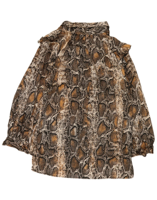 Blusa feminina Zara manga comprida oversized UK 6 XS marrom estampa animal