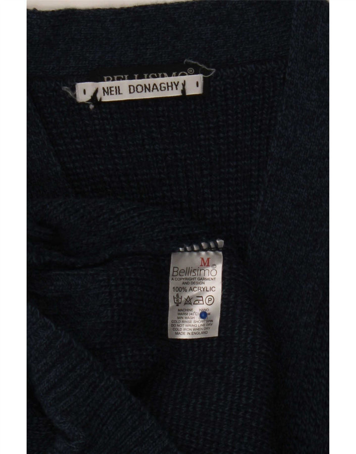 BELLISIMO Suéter cardigã masculino médio acrílico azul marinho