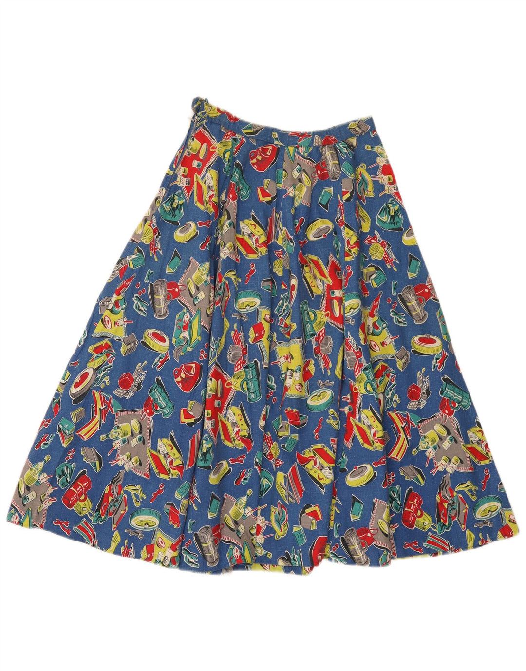 Saia feminina vintage com padrão abstrato plissada W24 XS azul