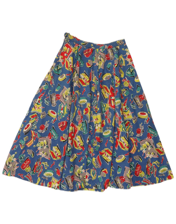 Saia feminina vintage com padrão abstrato plissada W24 XS azul