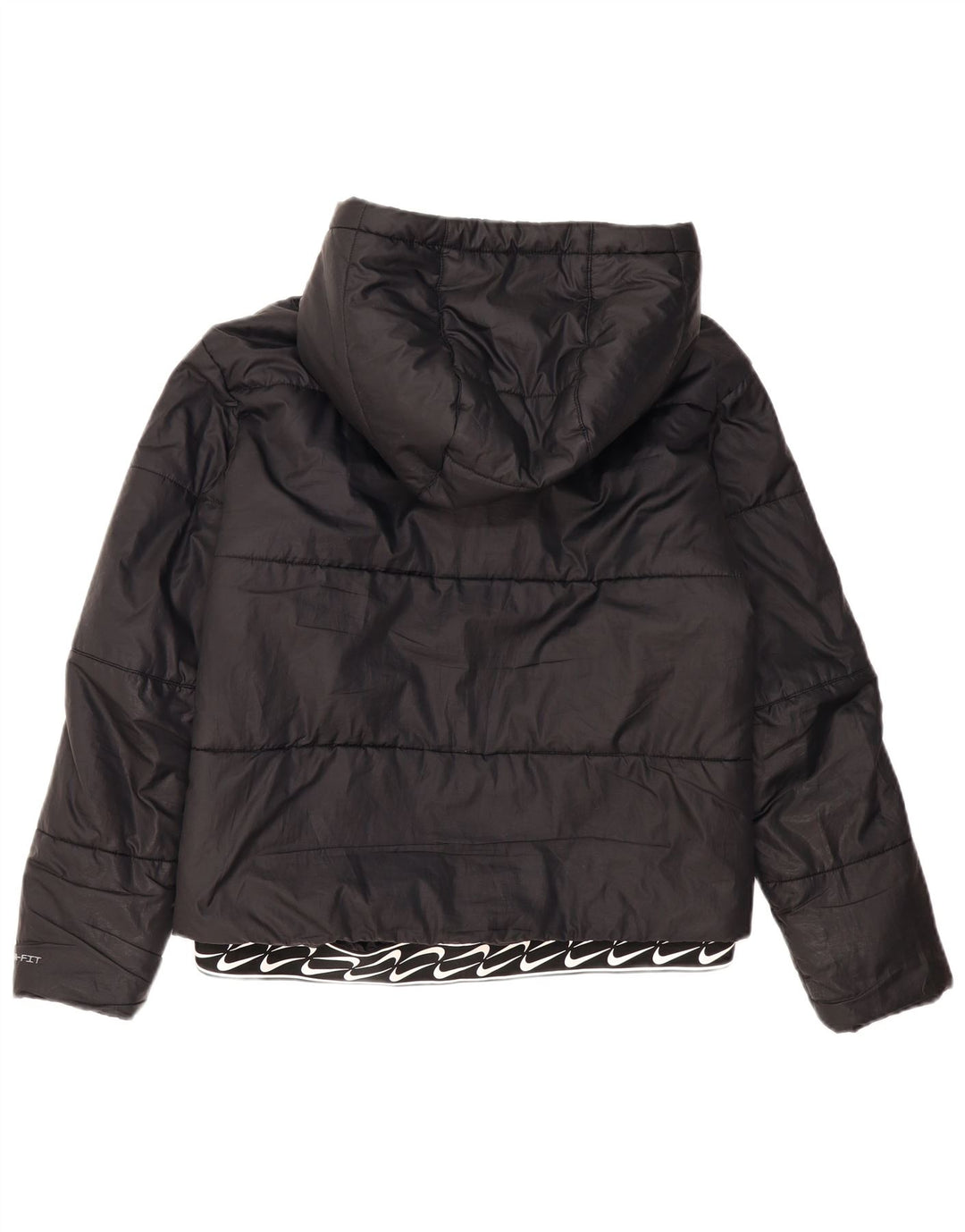 NIKE Womens Therma-Fit Hooded Padded Jacket UK 14 Medium Black Polyester Vintage Nike and Second-Hand Nike from Messina Hembry 