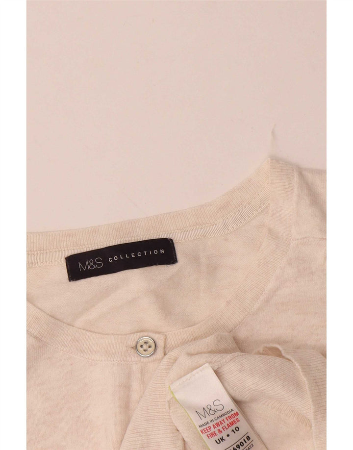 Suéter cardigã feminino Marks & Spencer UK 10 pequeno bege manchado
