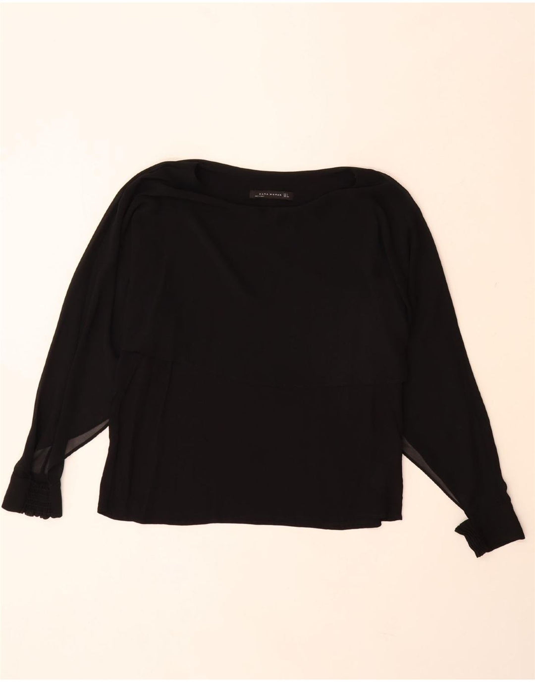 Blusa feminina de manga comprida ZARA UK 14 grande poliéster preto