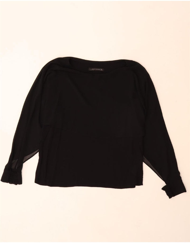 Blusa feminina de manga comprida ZARA UK 14 grande poliéster preto