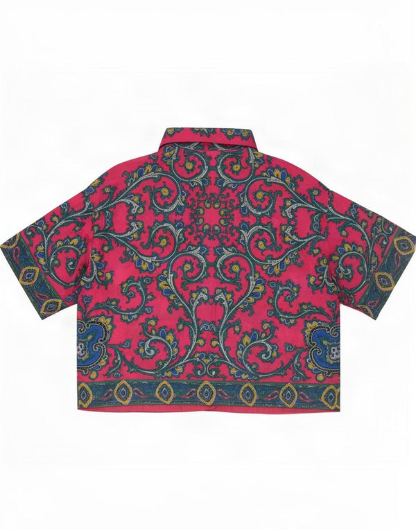 Blusa feminina vintage manga curta curta UK 10 pequena rosa Paisley
