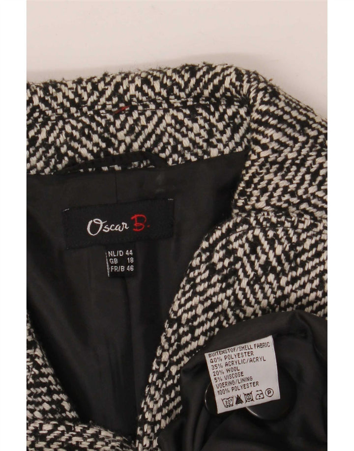 Jaqueta Blazer Feminina Oscar B com 3 Botões Reino Unido 18 XL Preto Chevron Poliéster