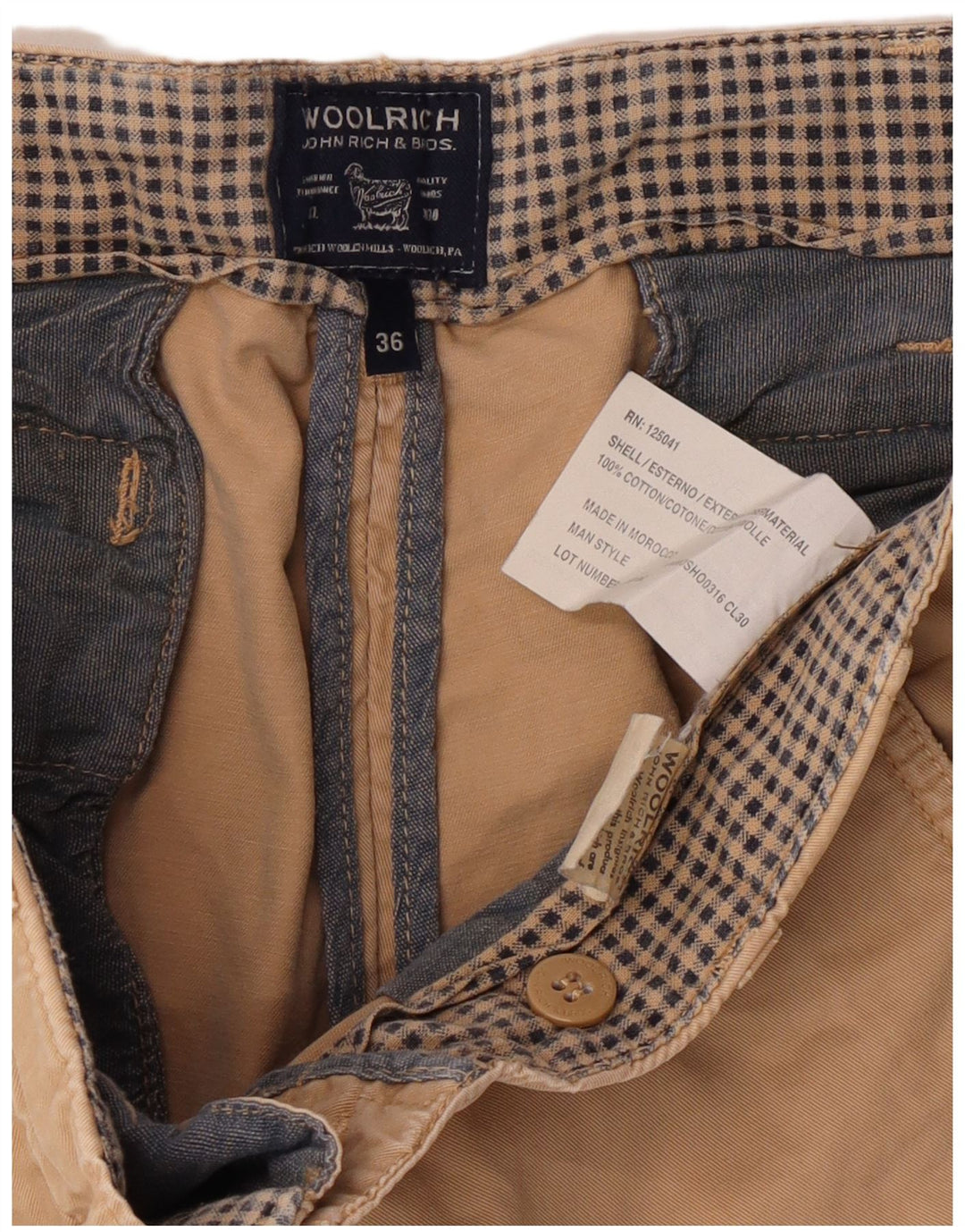 Shorts casuais masculinos Woolrich W36 grande algodão bege