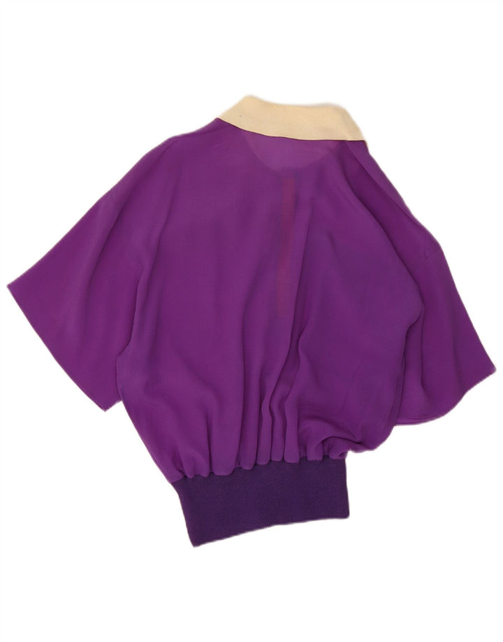 Blusa feminina vintage top IT 44 seda colorblock roxo médio
