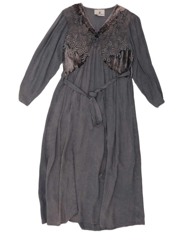 STELLA MODA Vestido maxi feminino de manga comprida UK 12 cinza médio