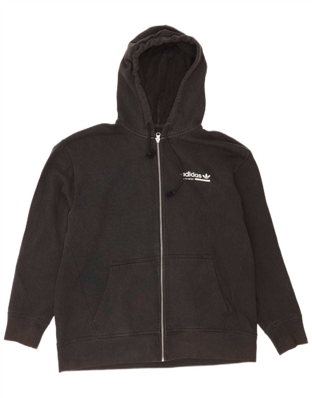 Suéter Adidas masculino com capuz e zíper gráfico médio preto algodão