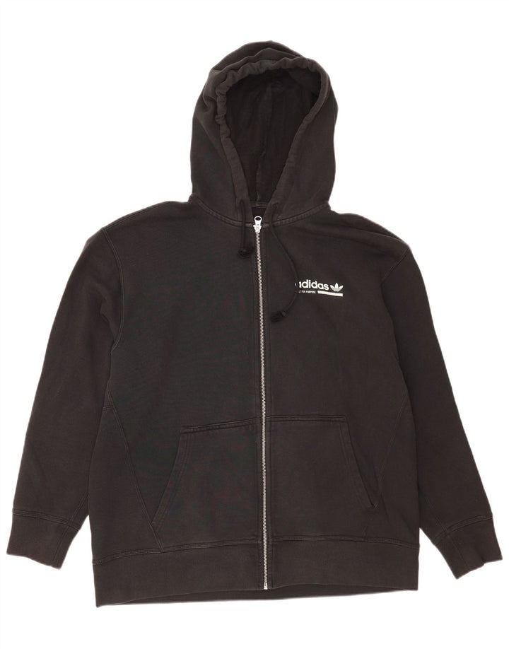 Suéter Adidas masculino com capuz e zíper gráfico médio preto algodão