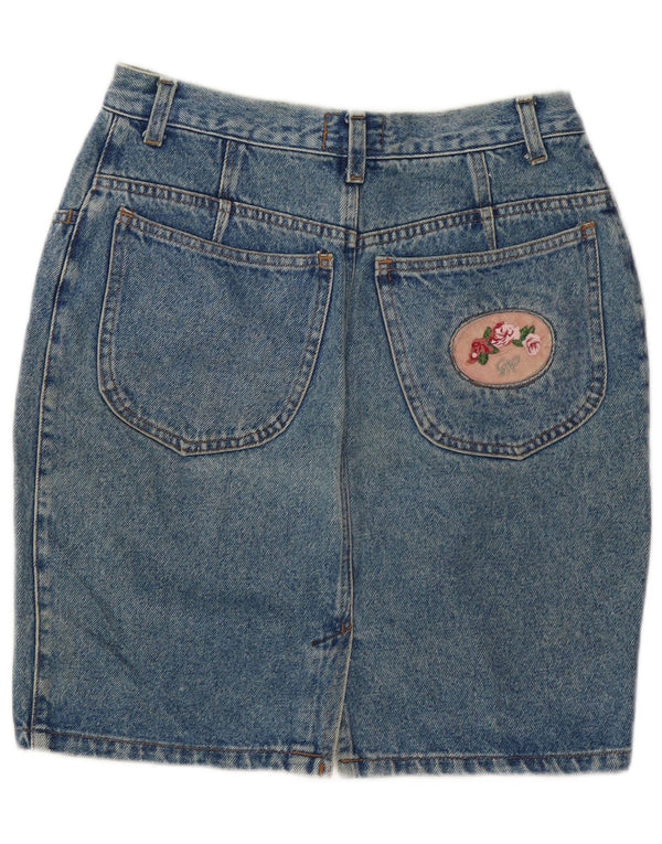 Saia jeans de cintura alta feminina vintage IT 46 grande algodão azul W30
