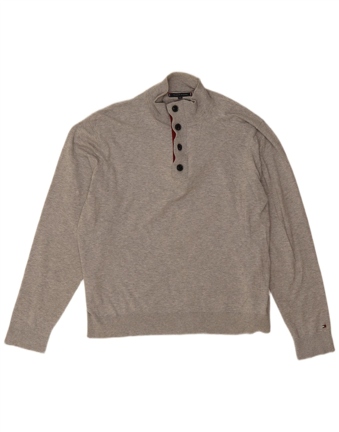 Tommy Hilfiger Suéter masculino com gola com botão 2XL algodão cinza