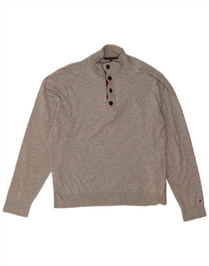 Tommy Hilfiger Suéter masculino com gola com botão 2XL algodão cinza