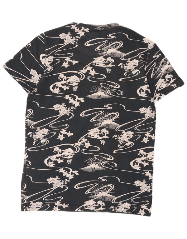 Camiseta gráfica masculina Superdry Top médio algodão floral preto