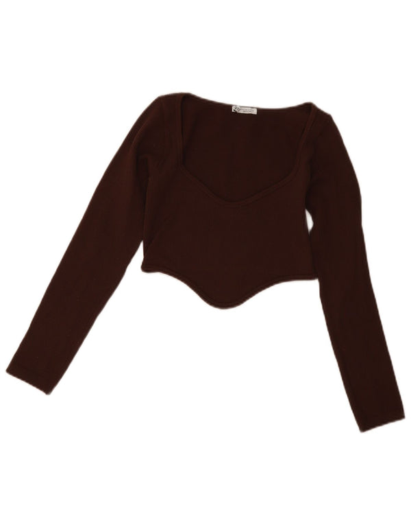 Zara Top curto feminino manga comprida Reino Unido 4 XS Borgonha