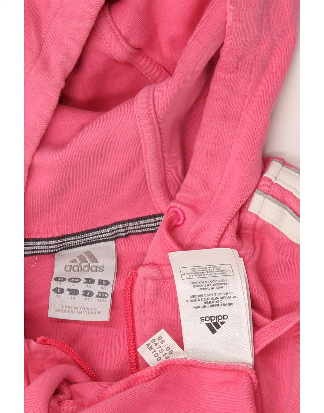 ADIDAS Womens Zip Hoodie Sweater UK 14 Medium Pink Cotton Vintage Adidas and Second-Hand Adidas from Messina Hembry 