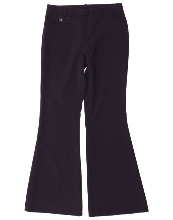Calça feminina Zara Flare casual pequena W26 L31 azul marinho poliéster