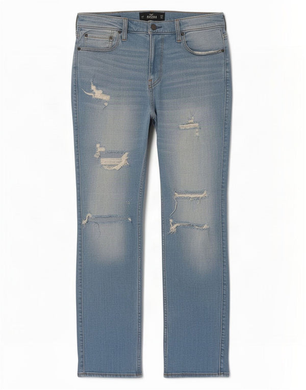 Hollister Mens Distressed Slim Jeans W33 L32 Azul Algodão