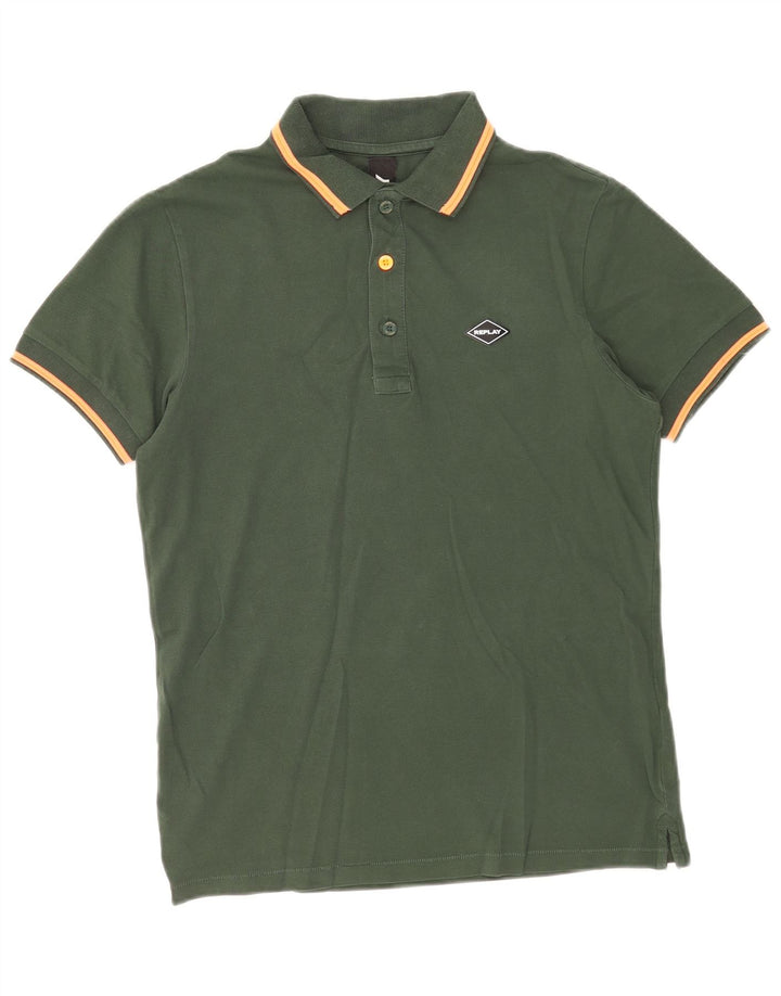 Camisa polo masculina Replay pequena de algodão verde