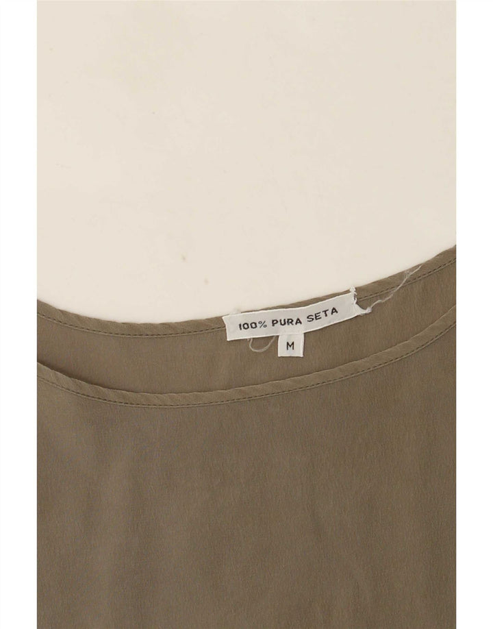 Cami Top Feminino Vintage Reino Unido 14 Seda Cáqui Médio