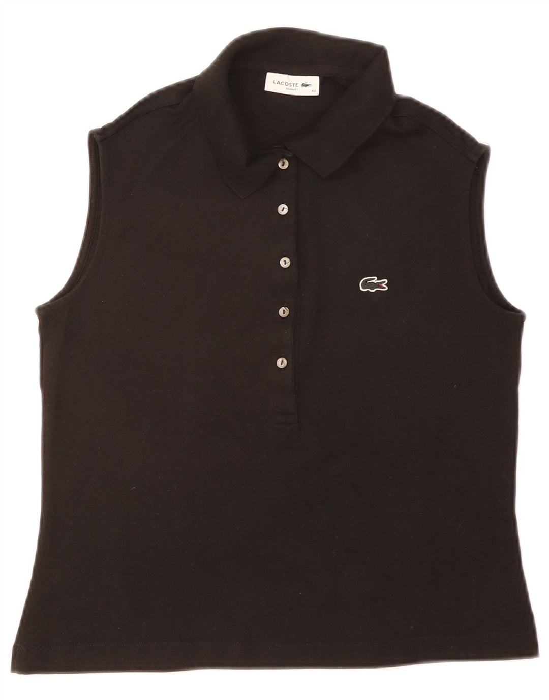 Lacoste camisa polo feminina sem mangas slim fit tamanho 40 médio preto