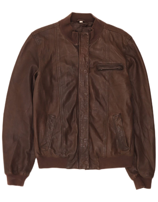 Jaqueta de couro masculina vintage UK 40 grande marrom