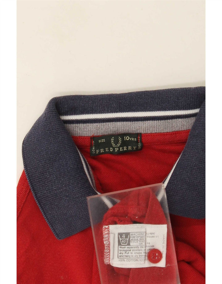 Camisa polo masculina Fred Perry 9-10 anos algodão colorblock vermelho