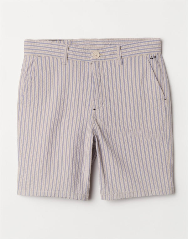 Sun68 Mens Chino Shorts W31 Algodão Listrado Azul Médio