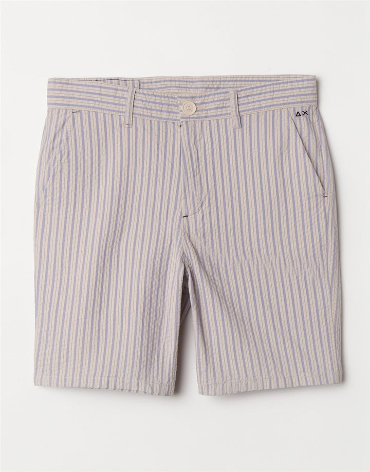 Sun68 Mens Chino Shorts W31 Algodão Listrado Azul Médio