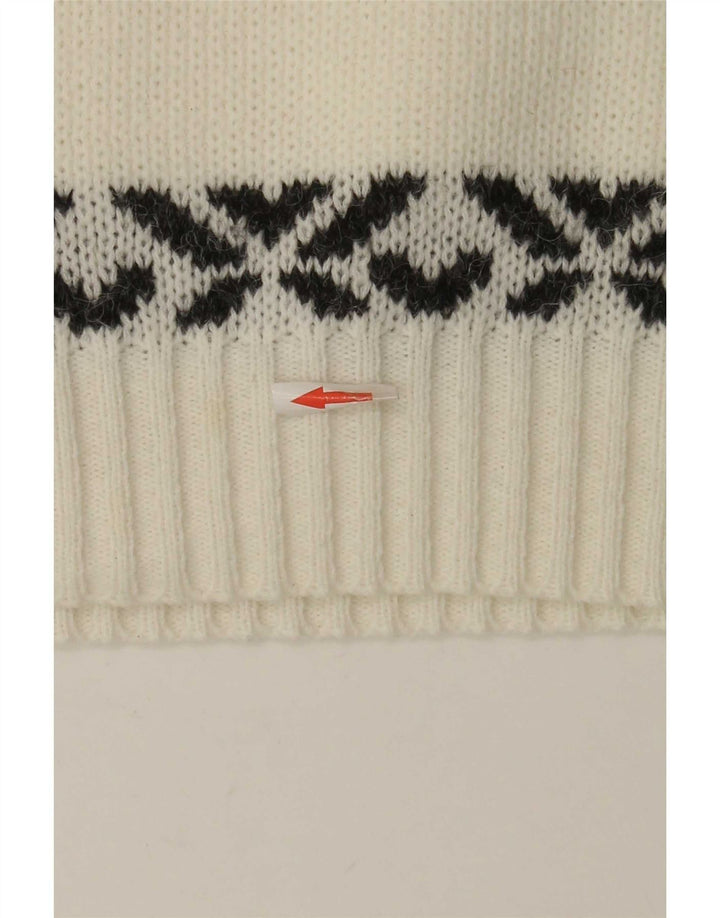 Suéter vintage masculino com gola redonda, médio, branco, Fair Isle
